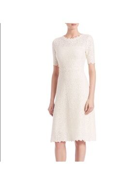 Elie Tahari as 6 Ophelia Ivory Lace Midi Dress Short sleeve scallop hem neckline